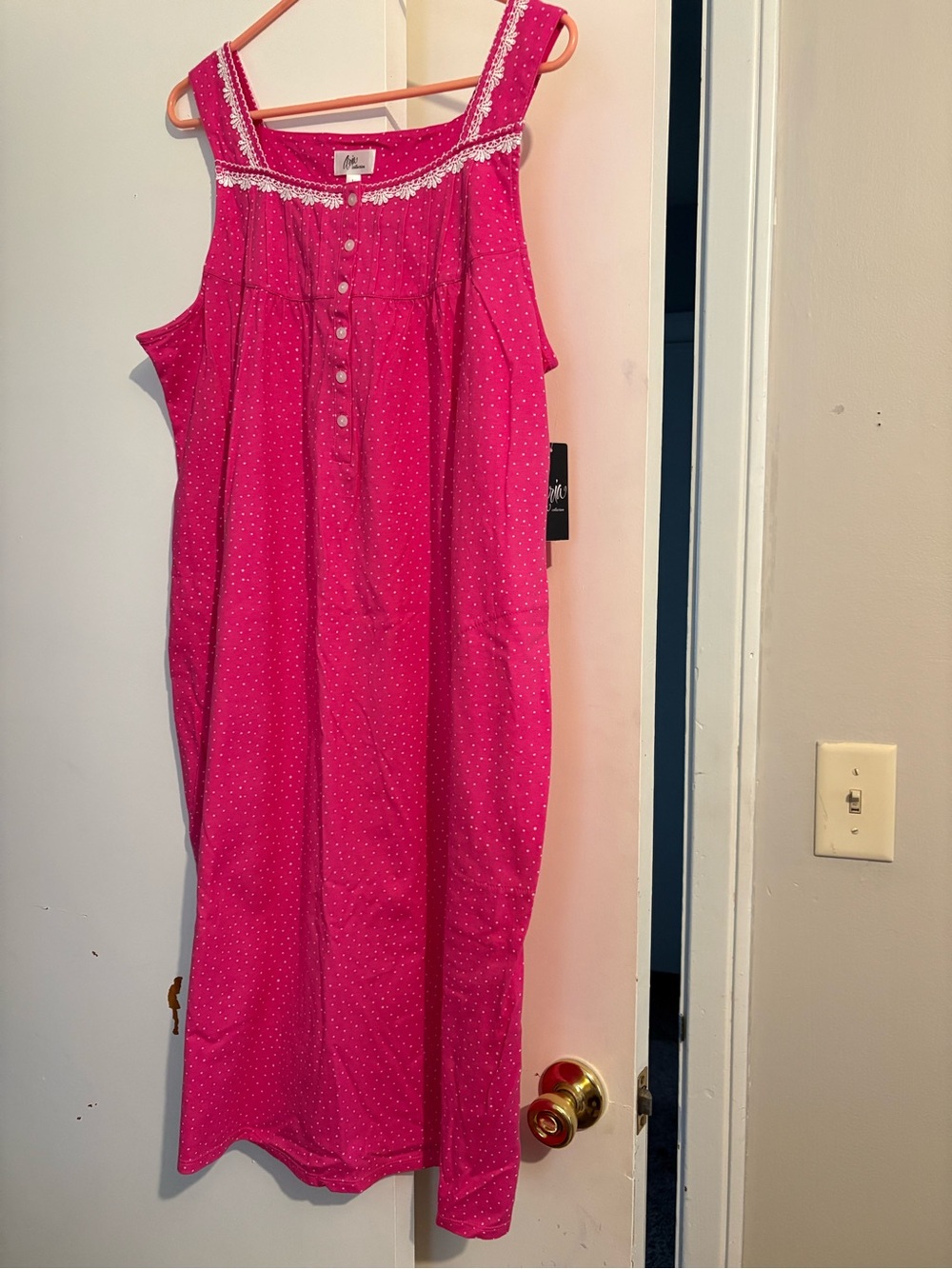 Aria Hot Pink Polka Dot Sleeveless Nightdress with Lace Trim